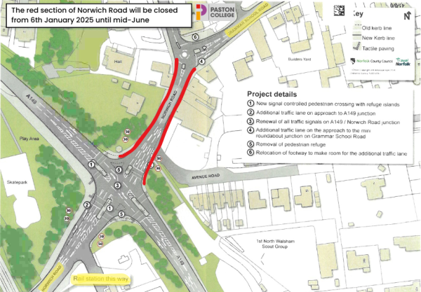 Map showing location of the Norwich Road closure.